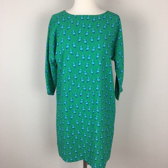 Loft Green Parrot Print Long Sleeve Shift  Dress Small - Picture 1 of 6